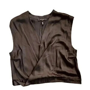 Robert Rodriguez Women's XL Black Sleeveless V-Neck Satin Blouse